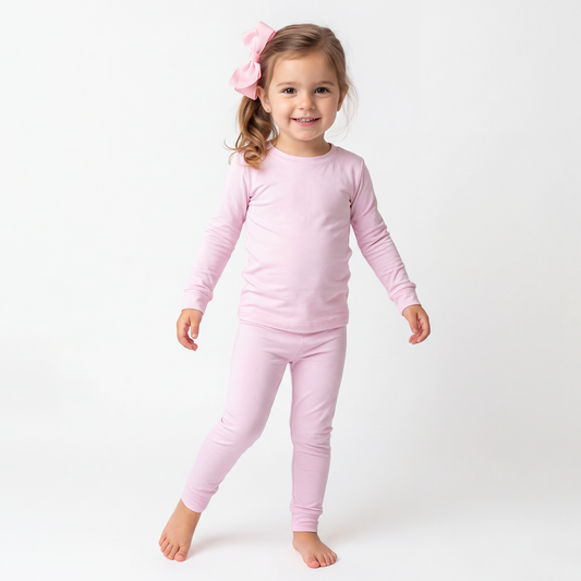 Soft Pink Solid Kids Two-Piece Pajama Set