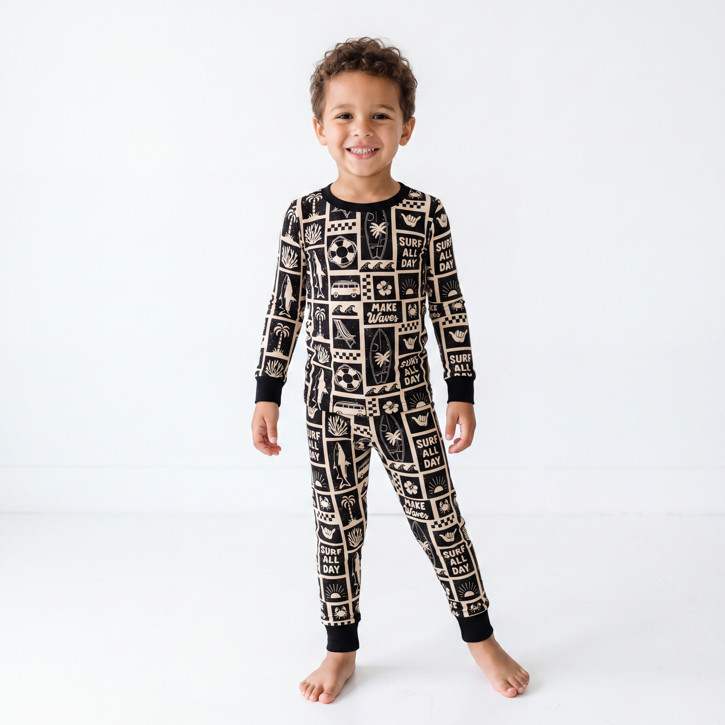 Retro Surf Waves Kids Bamboo Two-Piece Pajama Set