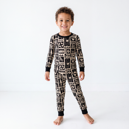 Retro Surf Waves Kids Bamboo Two-Piece Pajama Set