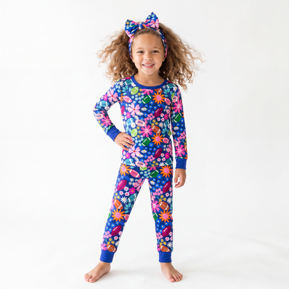 Game Day Blooms Blue Kids Bamboo Two-Piece Pajama Set