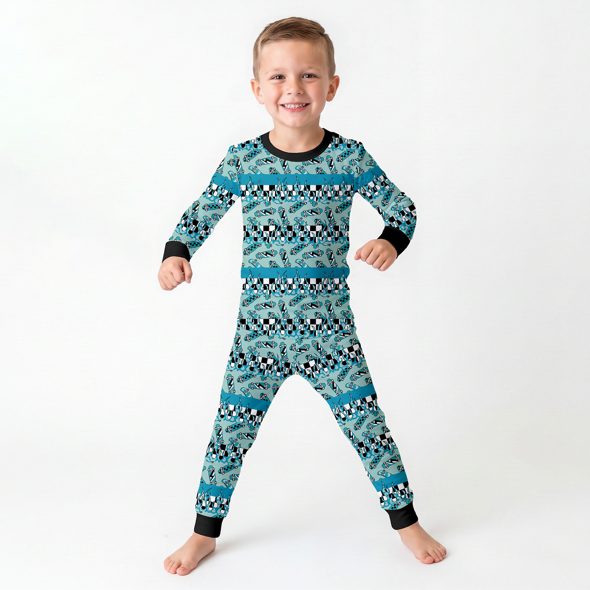 Rad Skate & Flame Kids Bamboo Two-Piece Pajama Set