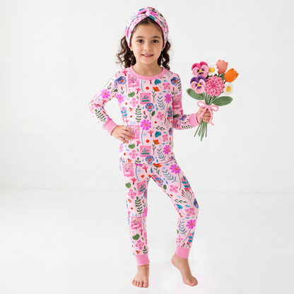 Watercolor Floral Gallery Kids Bamboo Two-Piece Pajama Set