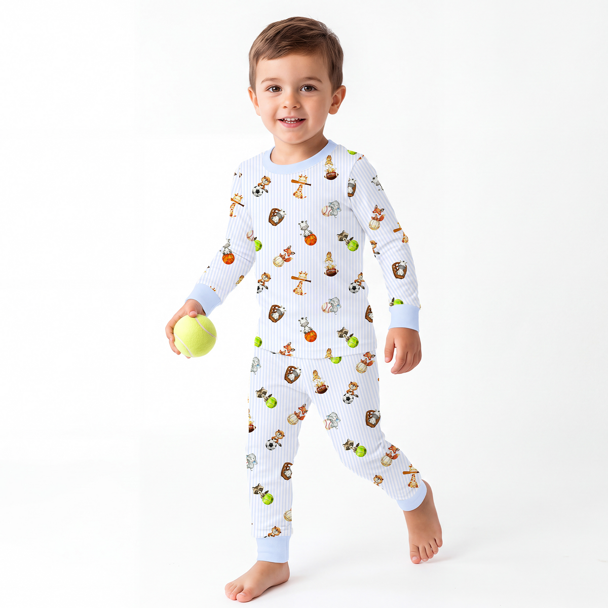 Pastel Safari Sports Kids Bamboo Two-Piece Pajama Set