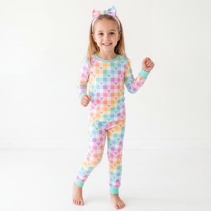 Pastel Magic Check Kids Bamboo Two-Piece Pajama Set