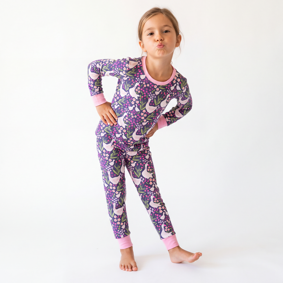 Wildflower Meadow Geese Kids Bamboo Two-Piece Pajama Set