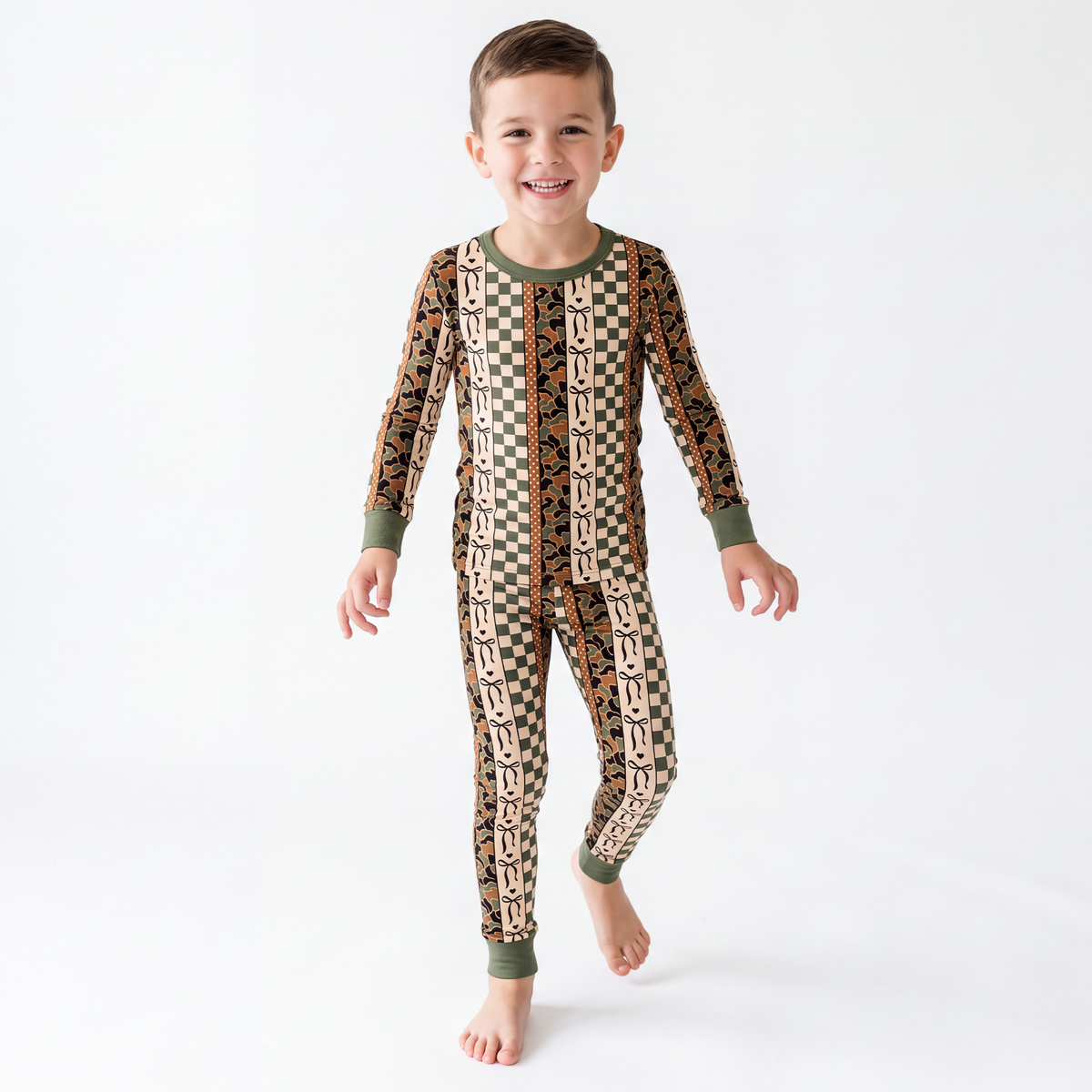 Coquette Forest Camo Kids Bamboo Two-Piece Pajama Set