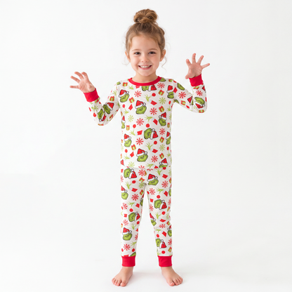 Christmas Green Guy Snowflake Two-Piece Bamboo Viscose Pajama Set
