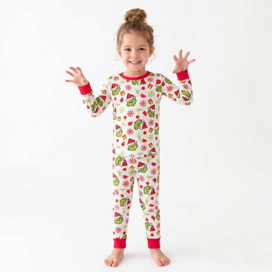 Christmas Green Guy Snowflake Two-Piece Bamboo Viscose Pajama Set
