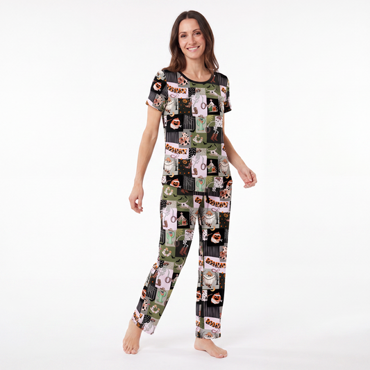 Halloween Western Cowboy Patchwork Print Bamboo Women's Pajamas Set