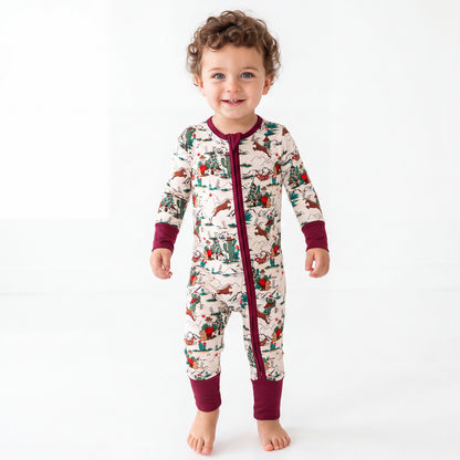 Christmas Cowboy Baby Bamboo Zipper Romper Pajamas