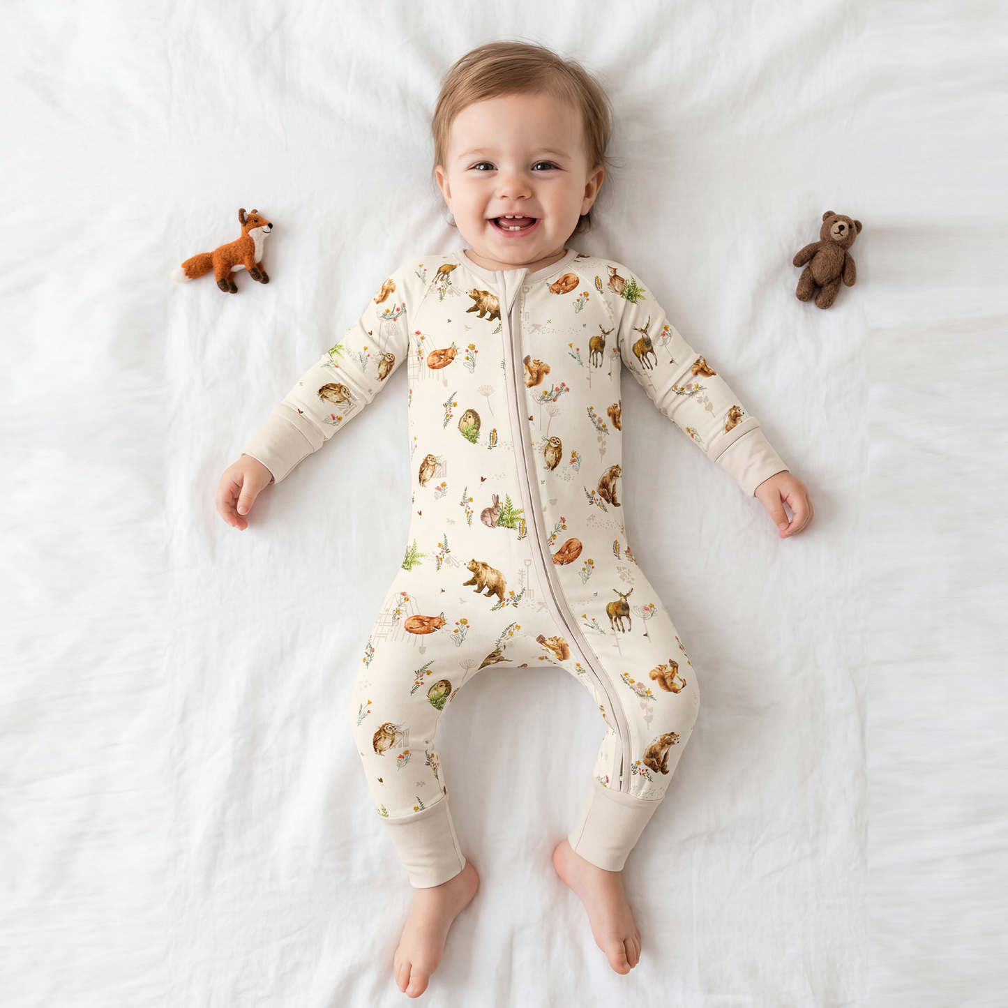 Baby Bamboo Zipper Pajama Romper Farmyard Friends Woodland Journey