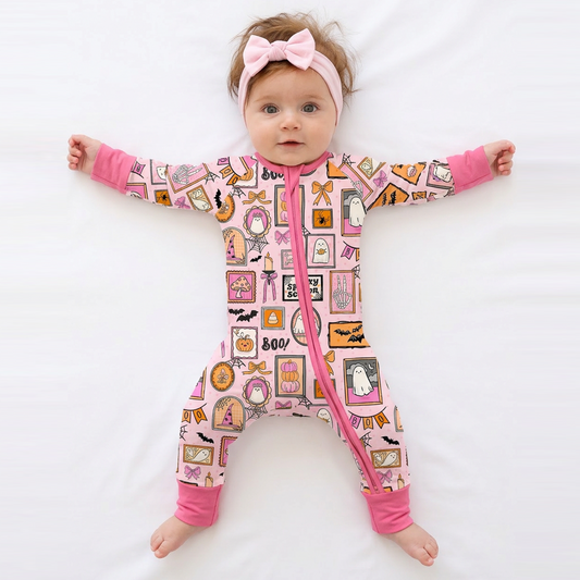 Halloween Pink Spooky Gallery Baby Bamboo Zipper Pajama Romper
