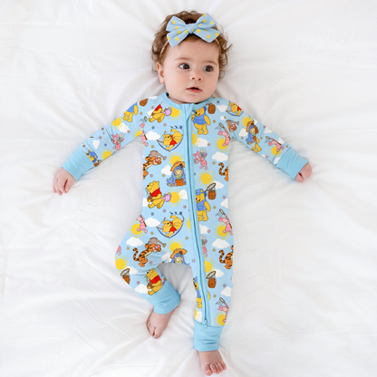 Sunny Bear and Pig Friends Playtime Bamboo Zipper Romper Pajamas