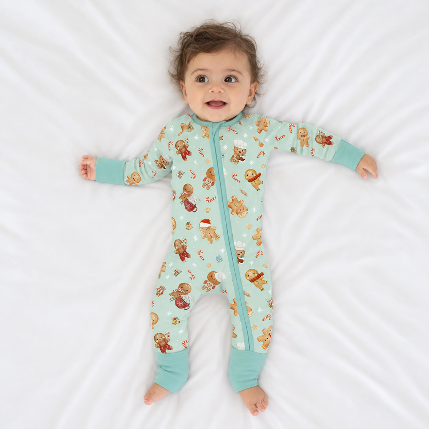 Christmas Gingerbread Sweet Bakery Baby Bamboo Zipper Pajama Romper