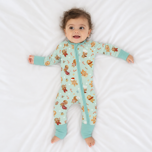 Christmas Gingerbread Sweet Bakery Baby Bamboo Zipper Pajama Romper