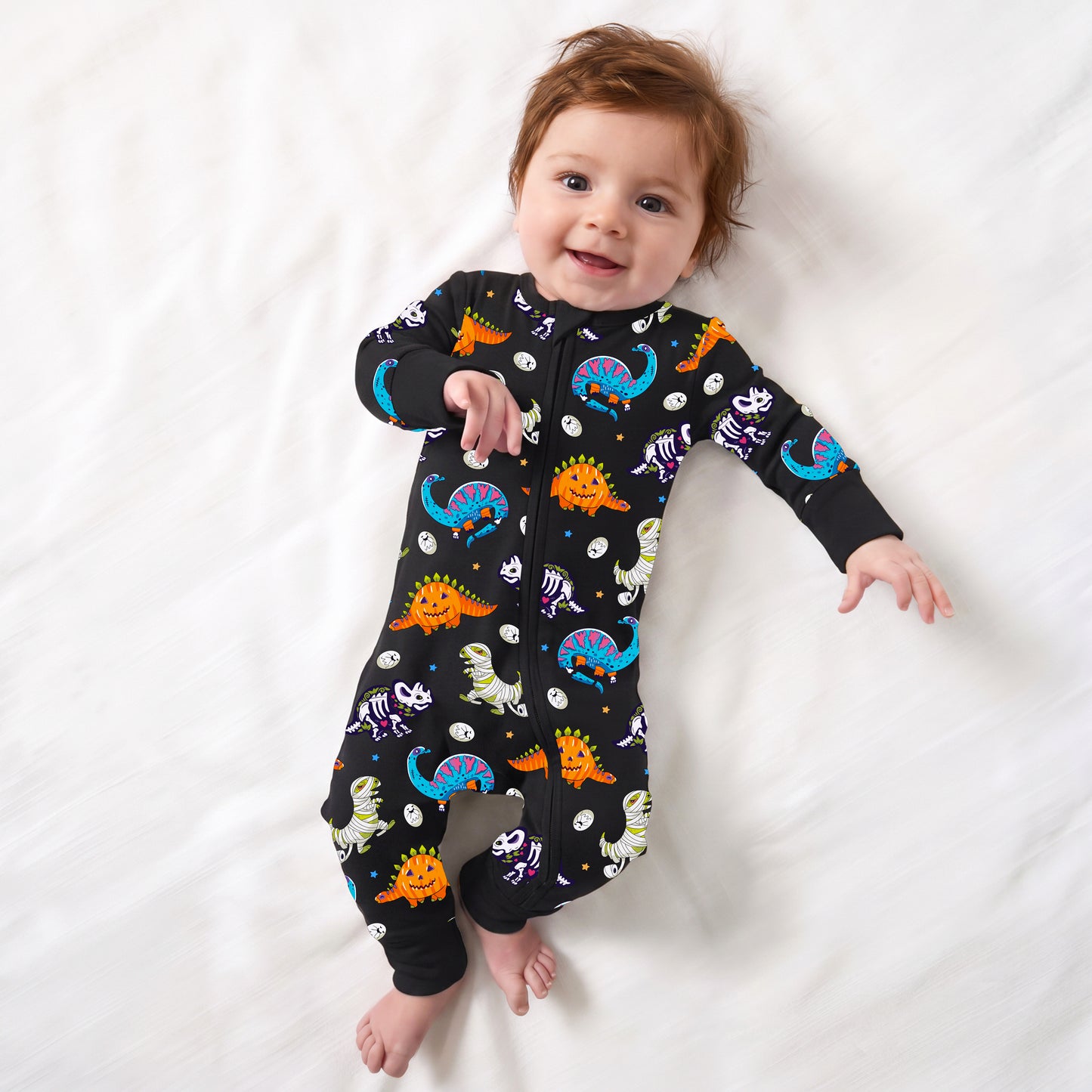 Halloween Spooky Dino Baby Bamboo Zipper Pajama Romper