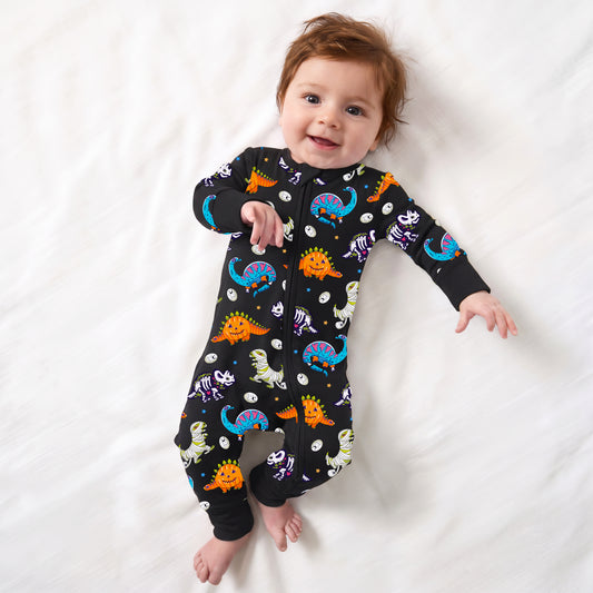 Halloween Spooky Dino Baby Bamboo Zipper Pajama Romper