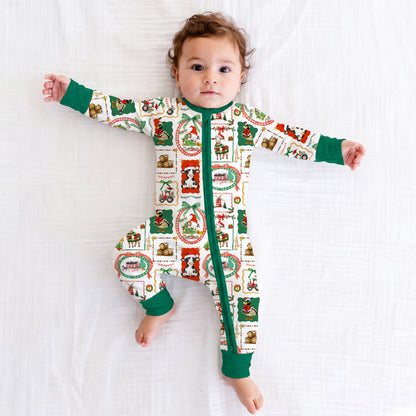 Christmas Farm Animals Baby Bamboo Zipper Pajama Romper