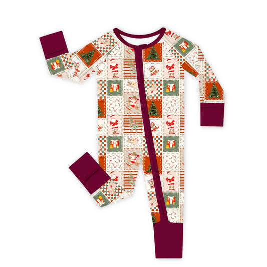 Christmas Western Patchwork Baby Bamboo Zipper Pajama Romper