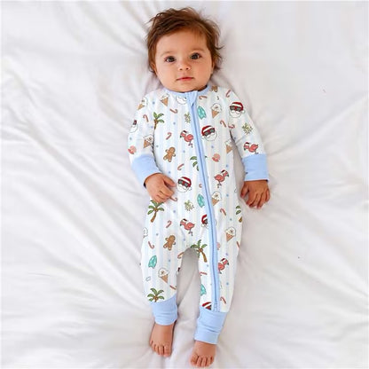 Christmas Tropical Holiday Baby Bamboo Zipper Pajama Romper