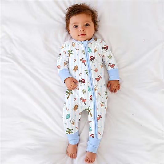 Christmas Tropical Holiday Baby Bamboo Zipper Pajama Romper