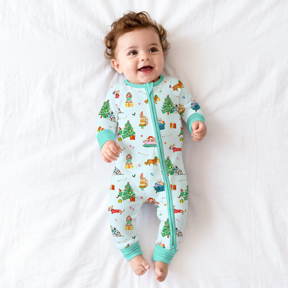 Christmas Holiday Dogs Baby Bamboo Zipper Pajama Romper