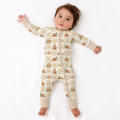 Christmas Gingerbread Village Baby Bamboo Zipper Pajama Romper