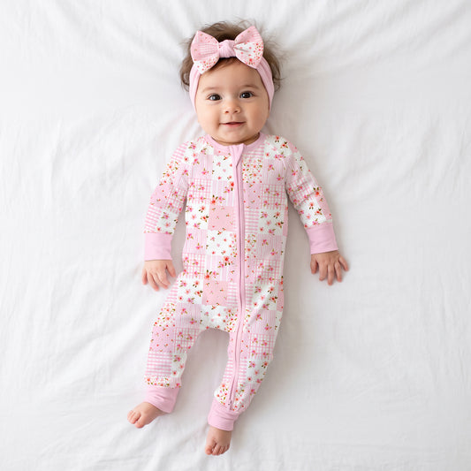 Valentine Floral Quilt Bamboo Zipper Pajama Romper