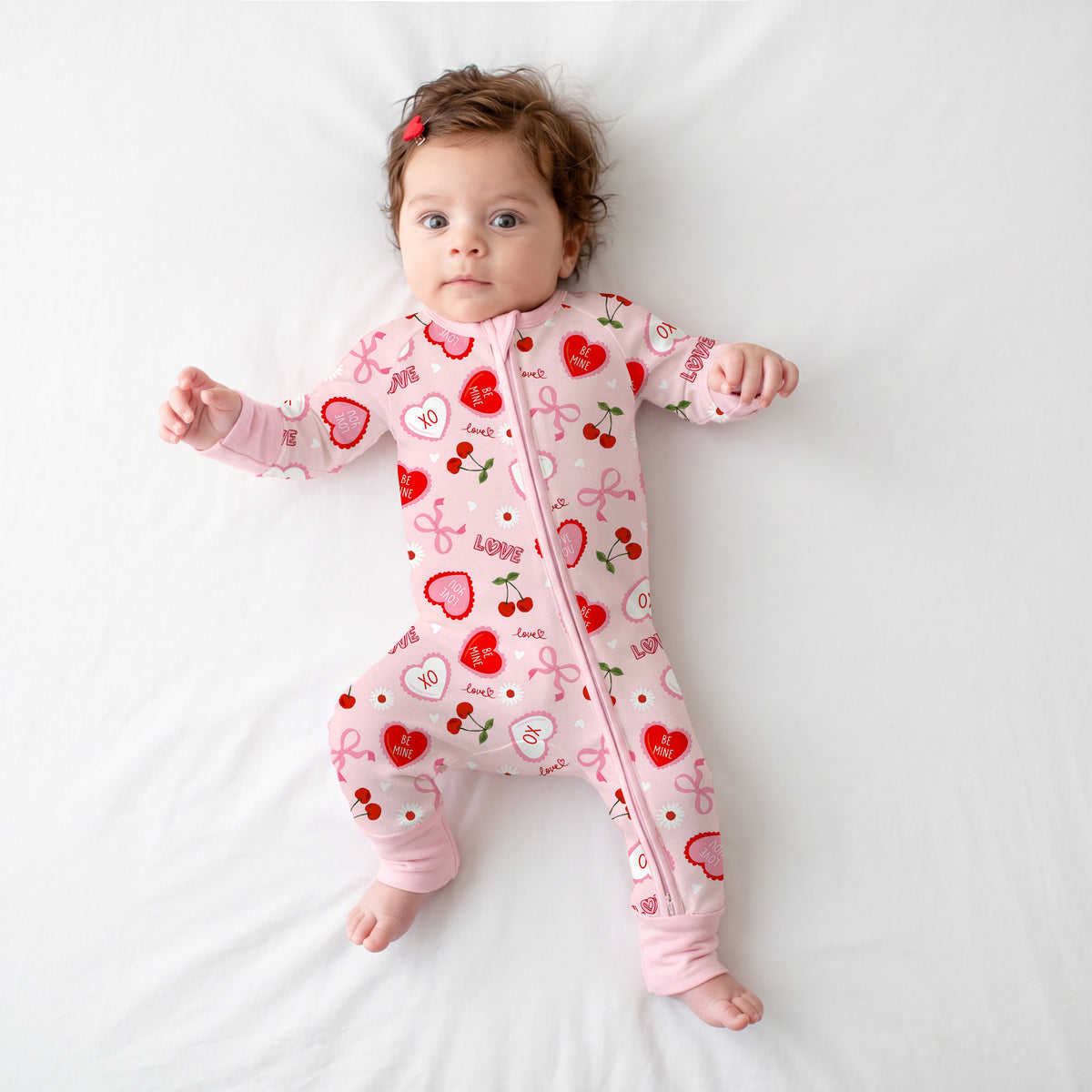 Sweetheart Cherry Hearts Bamboo Zipper Pajama Romper