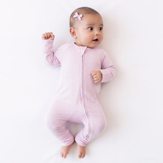 Soft Pink Solid Bamboo Zipper Romper Pajamas