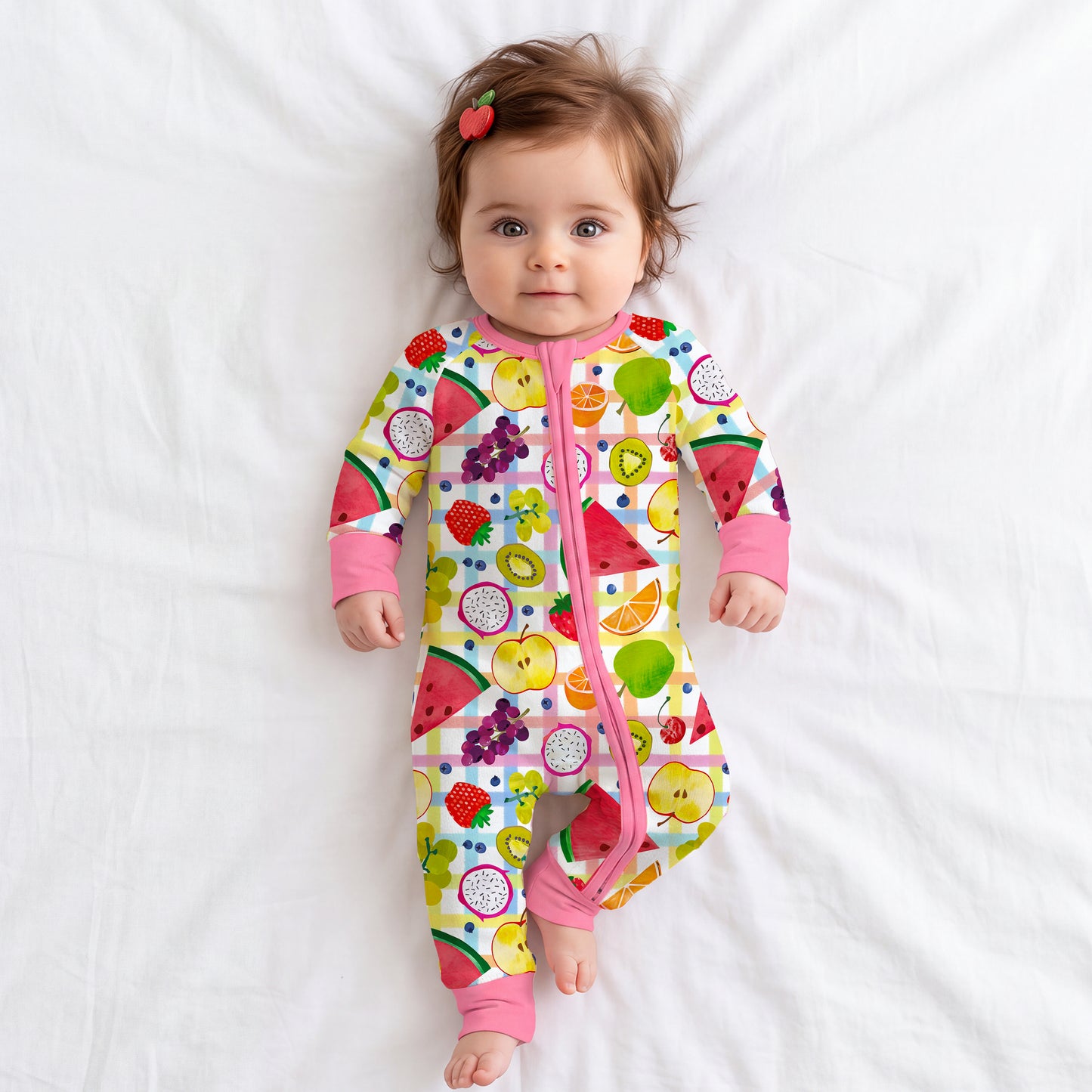 Tutti Frutti Plaid Bamboo Zipper Pajama Romper