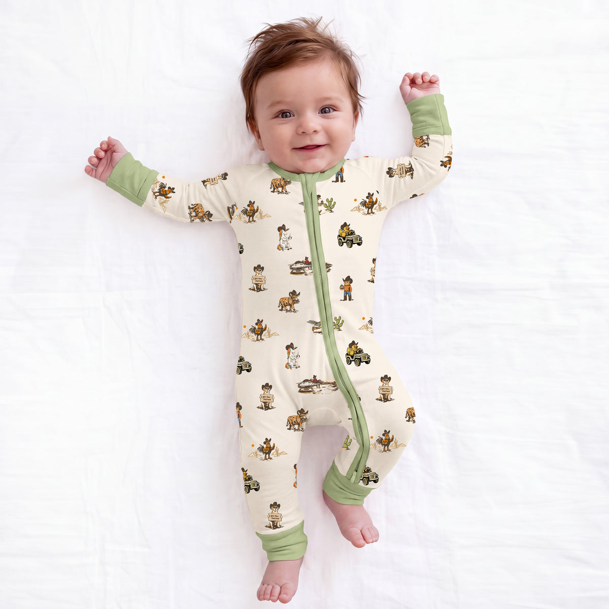 Yeehaw Critters Sage Bamboo Zipper Pajama Romper