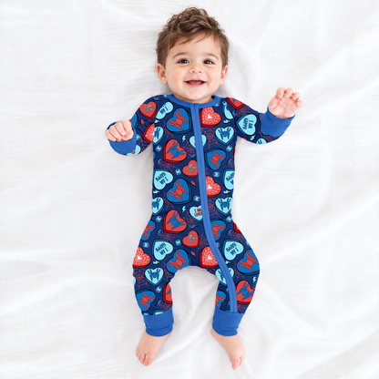 Hero Hearts Bamboo Zipper Romper Pajamas
