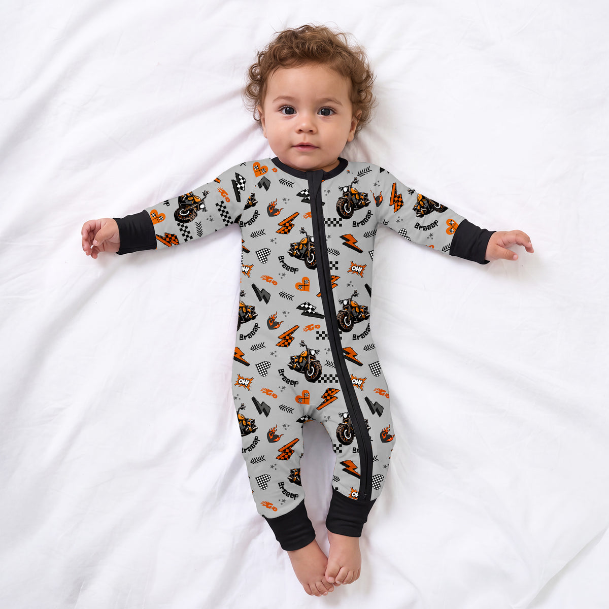 Vintage Motorcycle Braaap Bamboo Zipper Pajama Romper