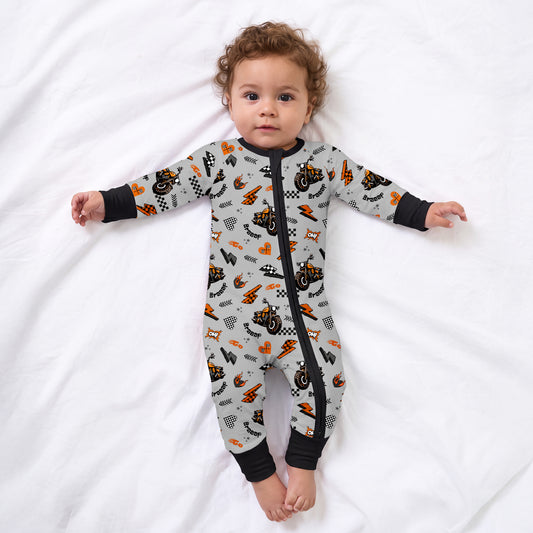 Vintage Motorcycle Braaap Bamboo Zipper Pajama Romper