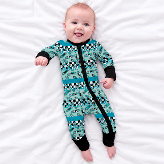 Rad Skate & Flame Bamboo Zipper Pajama Romper
