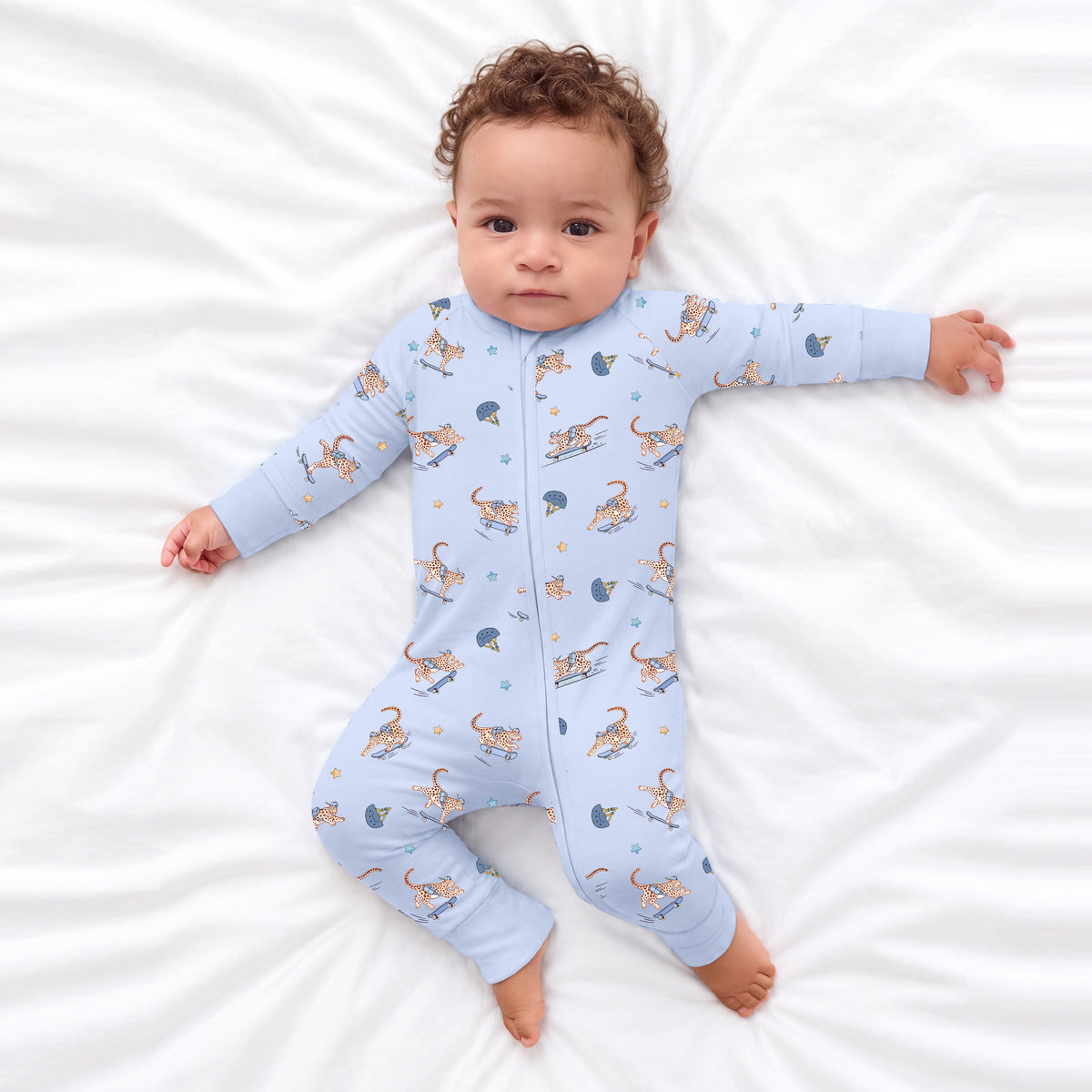 Skateboarding Leopard Bamboo Zipper Pajama Romper