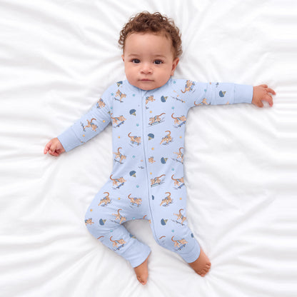 Skateboarding Leopard Bamboo Zipper Pajama Romper