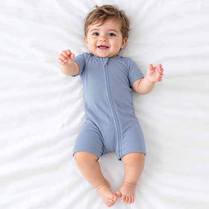 Baby Bamboo Zipper Pajama Romper Greyish Misty Blue