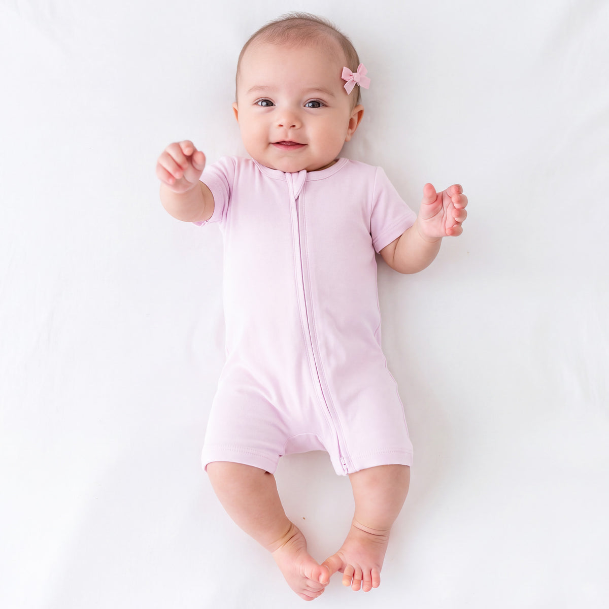 Baby Bamboo Zipper Pajama Romper Soft Pink Solid