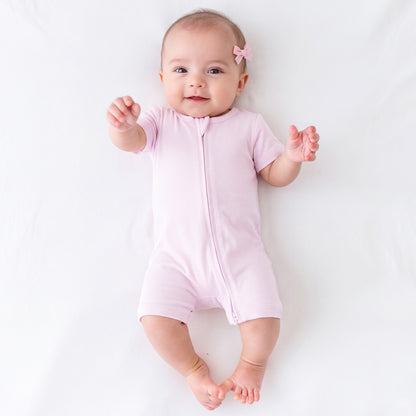 Baby Bamboo Zipper Pajama Romper Soft Pink Solid