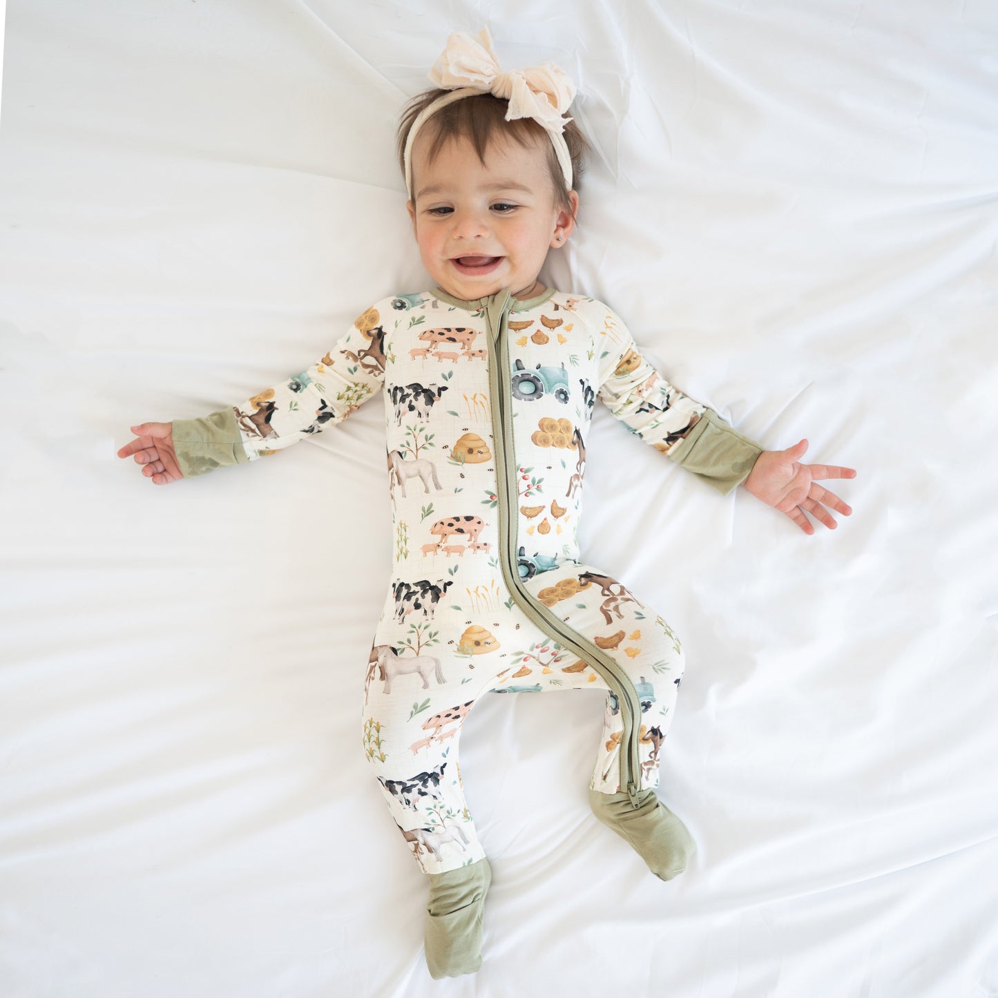 Crane Trees Bamboo Zipper Romper Pajamas