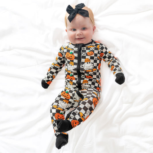 Halloween Ghost Football Baby Bamboo Zipper Romper Pajamas