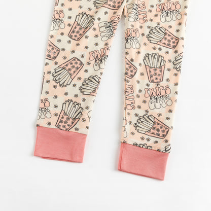 Beige French Fries & Stars Kids Two-Piece Pajama Set
