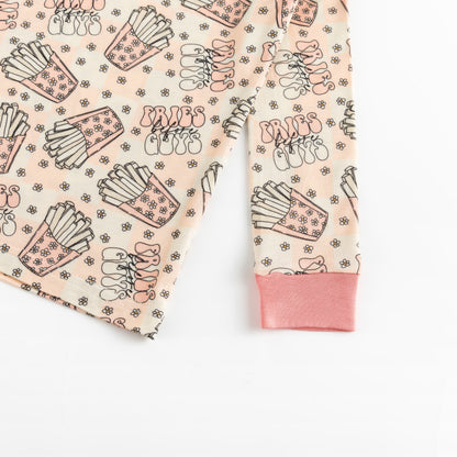 Beige French Fries & Stars Kids Two-Piece Pajama Set