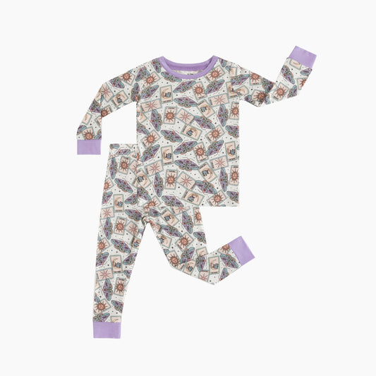 Beige & Lavender Lucky Symbols Bamboo Two-Piece Pajama Set