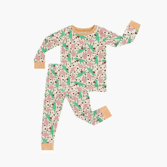 Dinosaur Lightning Print Kids Bamboo Two-Piece Pajama Set