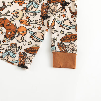 Brown Bull Head Print Kids Bamboo Two-Piece Pajama Set