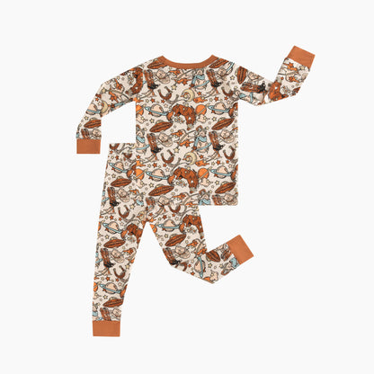 Brown Bull Head Print Kids Bamboo Two-Piece Pajama Set