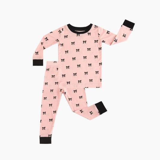 Kids Bamboo Two-Piece Pajama Set Pretty Pink Bow